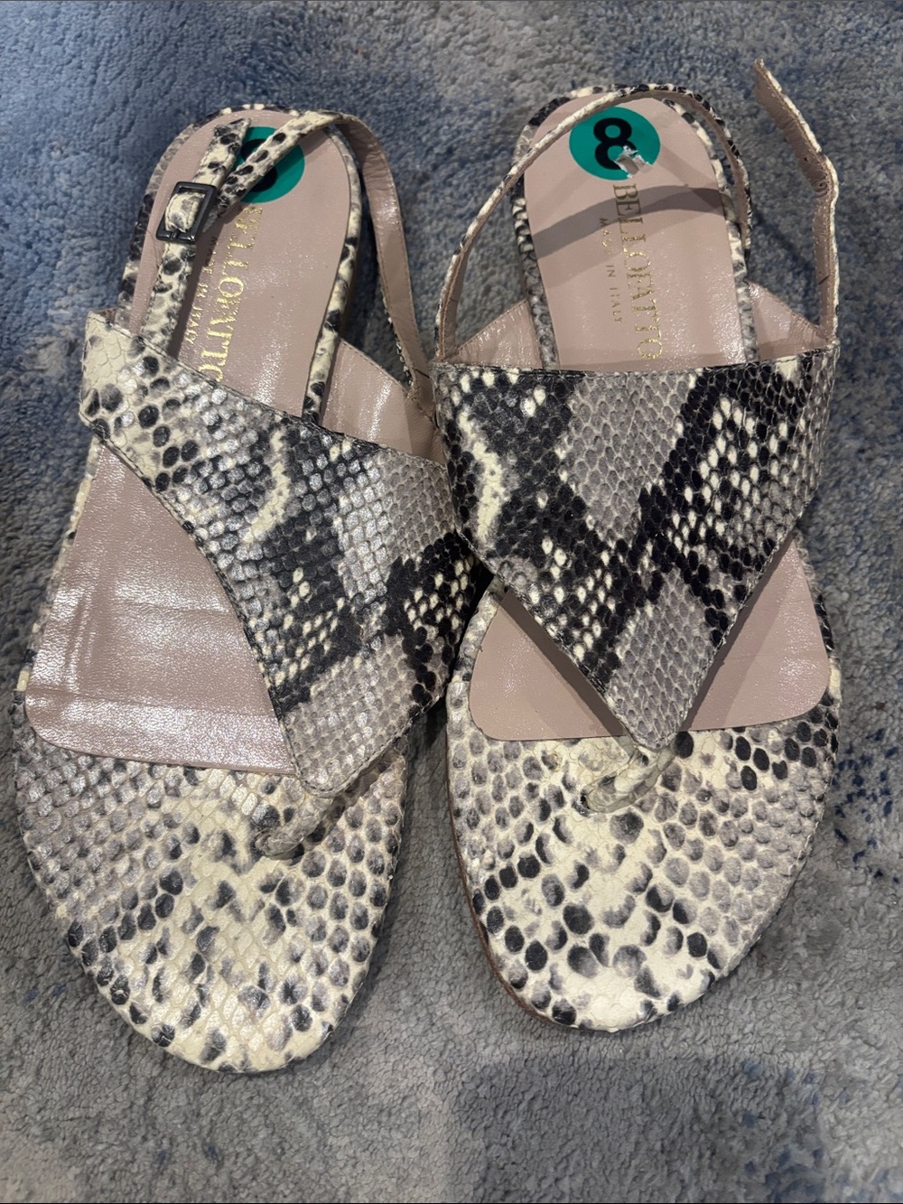 Bellofatto Snake Print Leather Sandals – EU 38 (US Women’s 8)